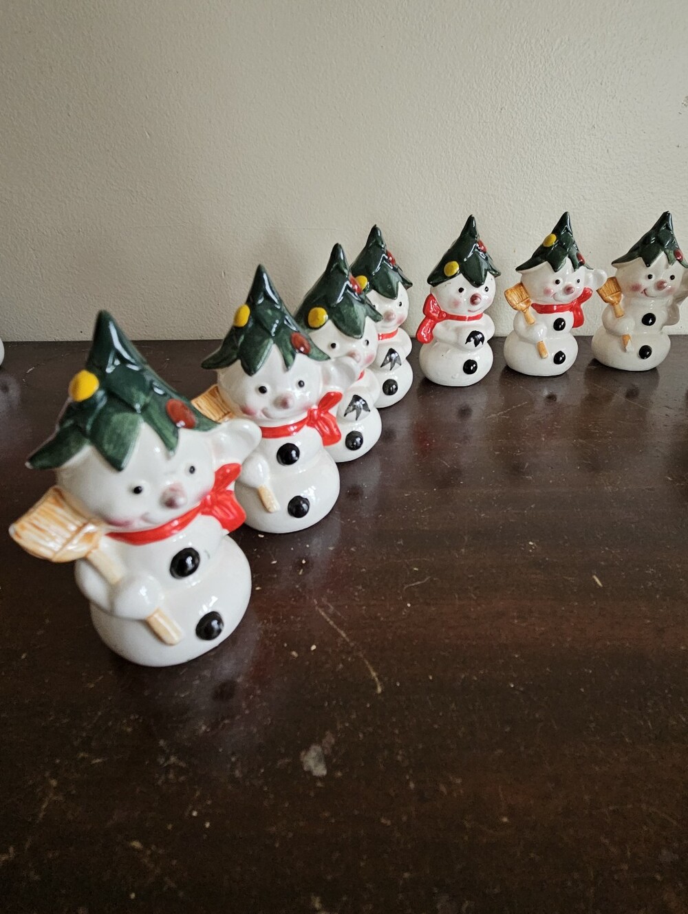 Lot 12 Vtg Ceramic Snowman Salt Pepper Shakers Japan Christmas Tree Hat Broom